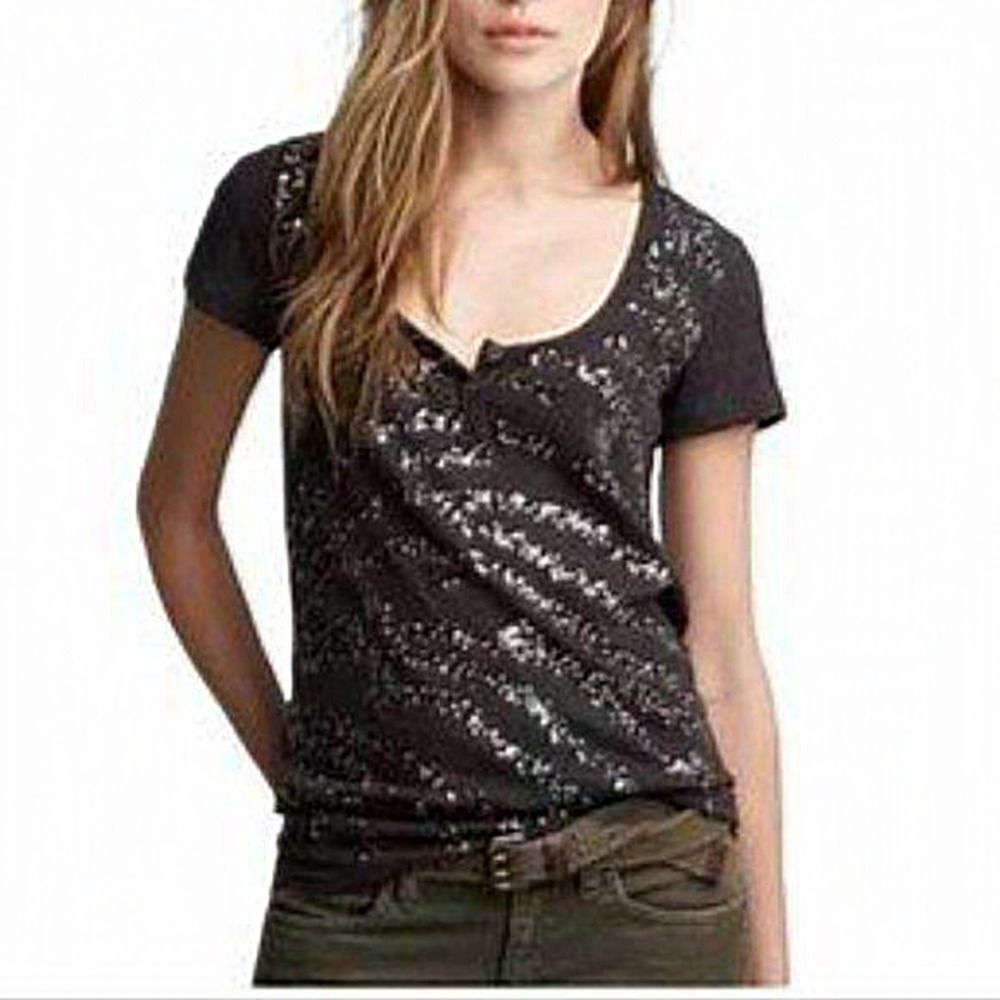 J. Crew Sparkle Wave Henley Tee Top Grey‎ Sequin Small S